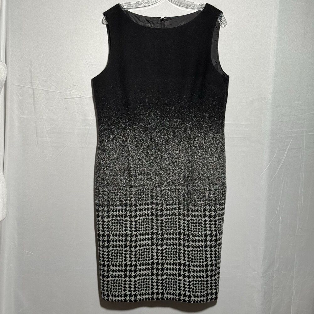 Talbots Womens 14 Wool Blend Sheath Dress Black Gray Plaid Sleeveless Lined